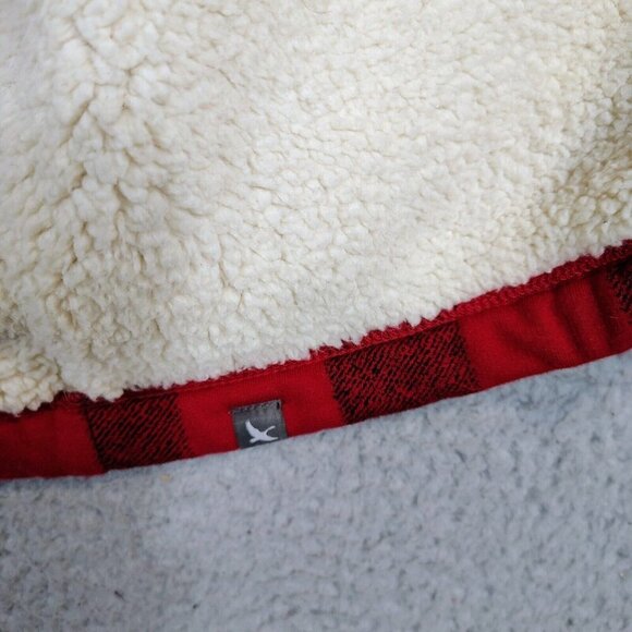 Eddie Bauer Cardigan Women Small Red Black Buffalo Check Sherpa Lined Open Front - Picture 12 of 13